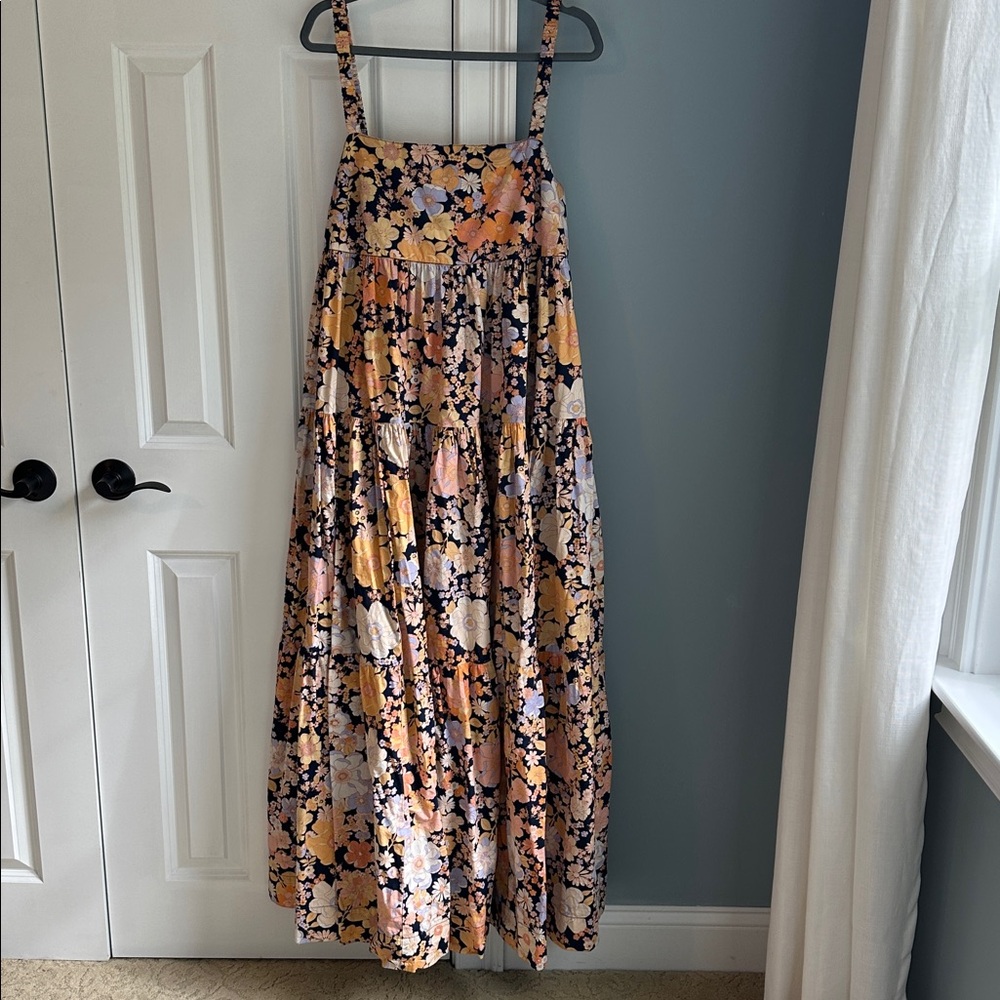 Free People Floral Maxi Dress - Orange and Navy